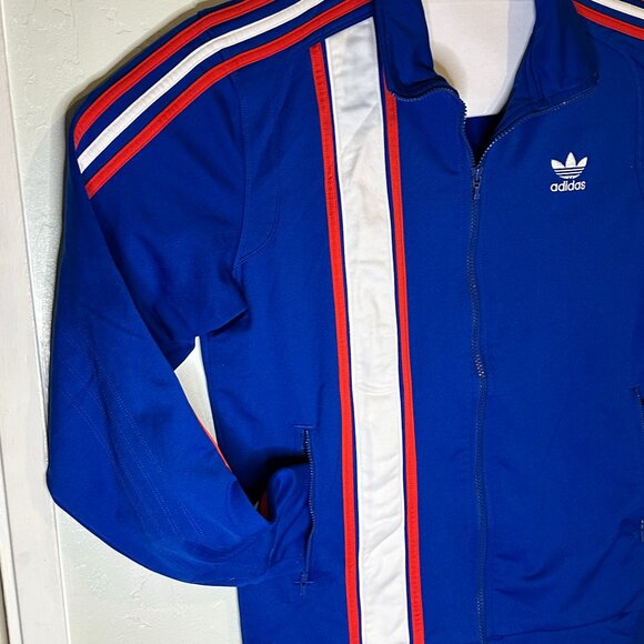 Adidas Sweat Jacket Mens Blue Medium Full Zip 3 Stripes Logo Zipper 90's - Picture 3 of 9